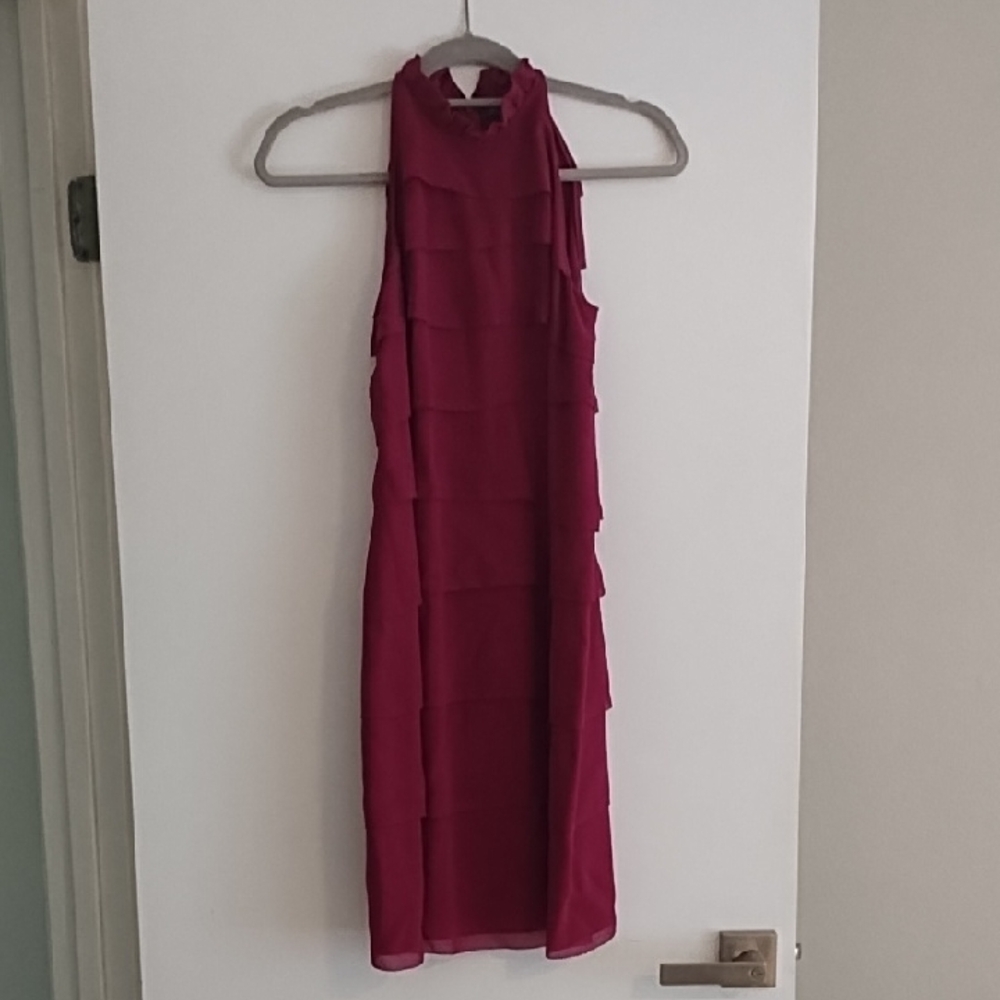 Vince Layered Sleeveless Magenta Mini Dress